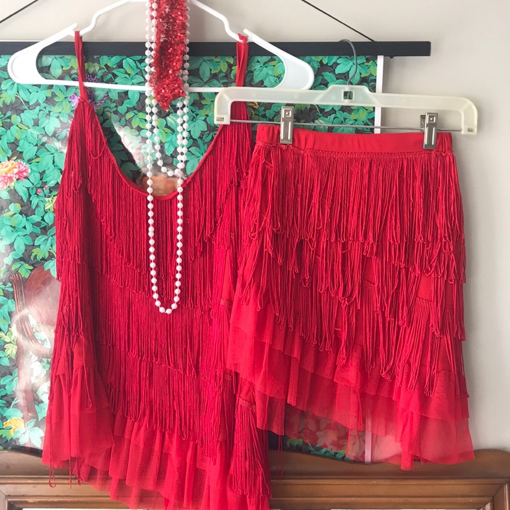 Red Fringe Matching Set Flapper Costume